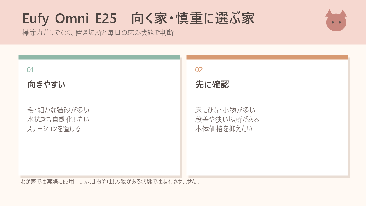 Eufy Omni E25が向く家庭と購入前に確認したい条件の図
