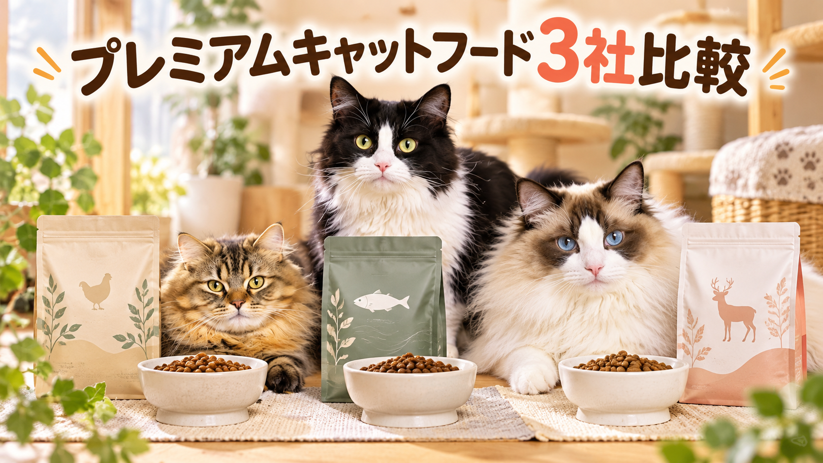 プレミアムキャットフード3社比較と3匹の猫