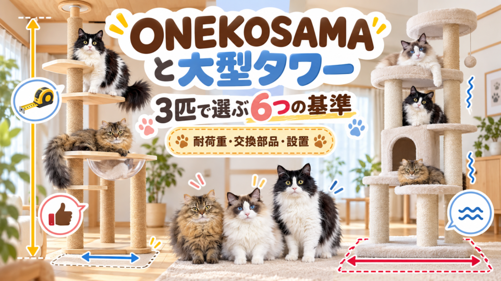 ONEKOSAMAと一般的な大型キャットタワーを猫3匹で比較
