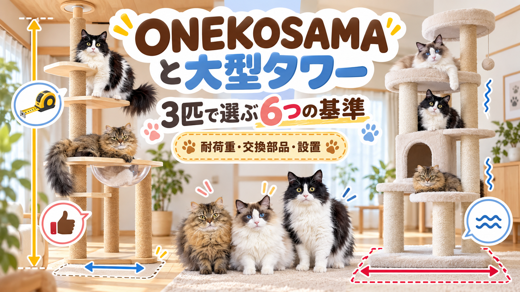 ONEKOSAMAと一般的な大型キャットタワーを猫3匹で比較