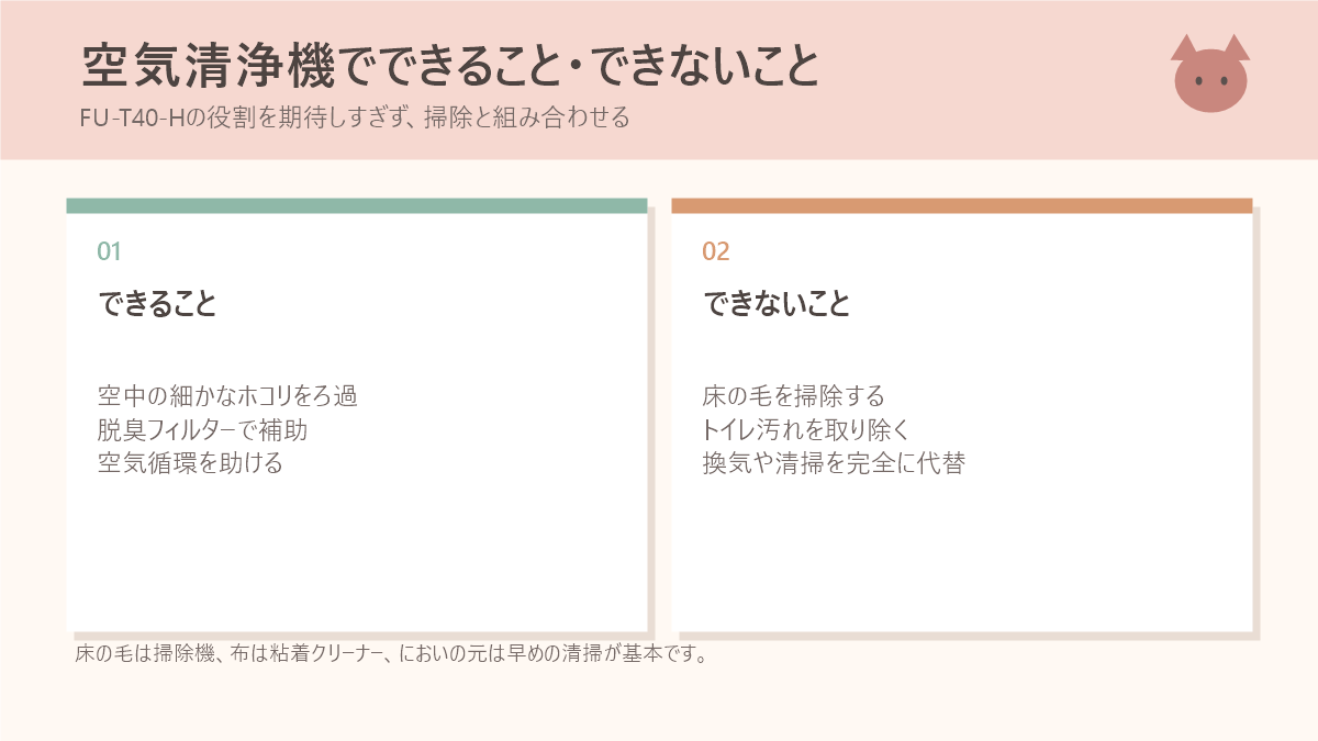空気清浄機でできることとできないことを分けた図