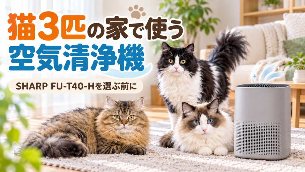 3匹の猫とSHARP FU-T40-H空気清浄機のイメージ