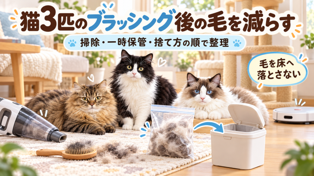 猫3匹のブラッシング後の毛を減らす掃除と保管方法