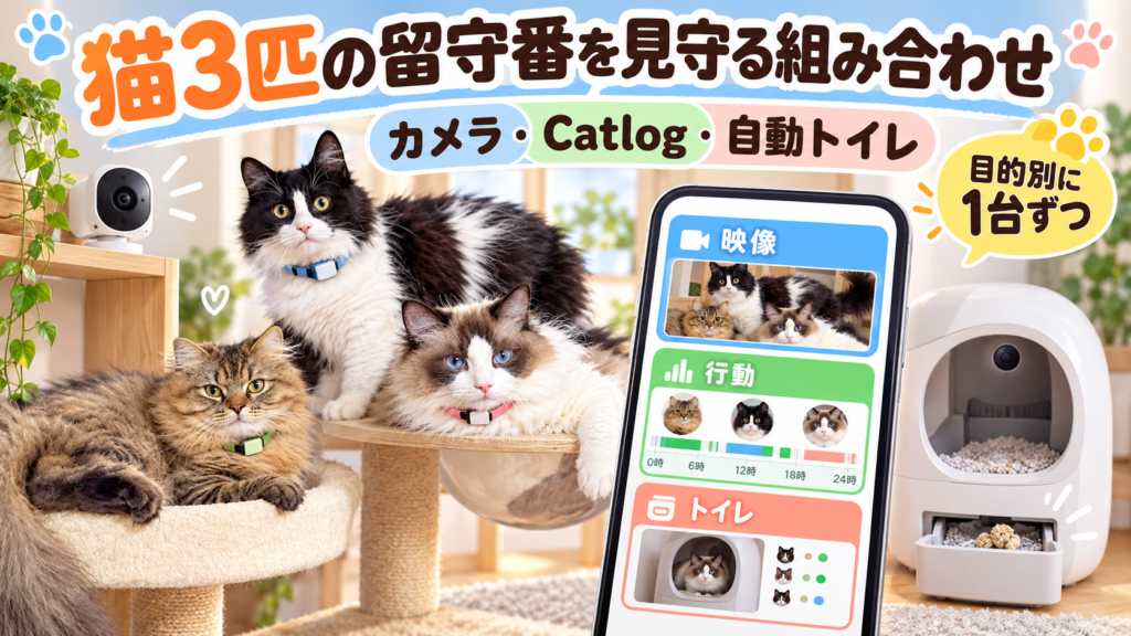 猫3匹をカメラ・Catlog・自動トイレで見守る組み合わせ